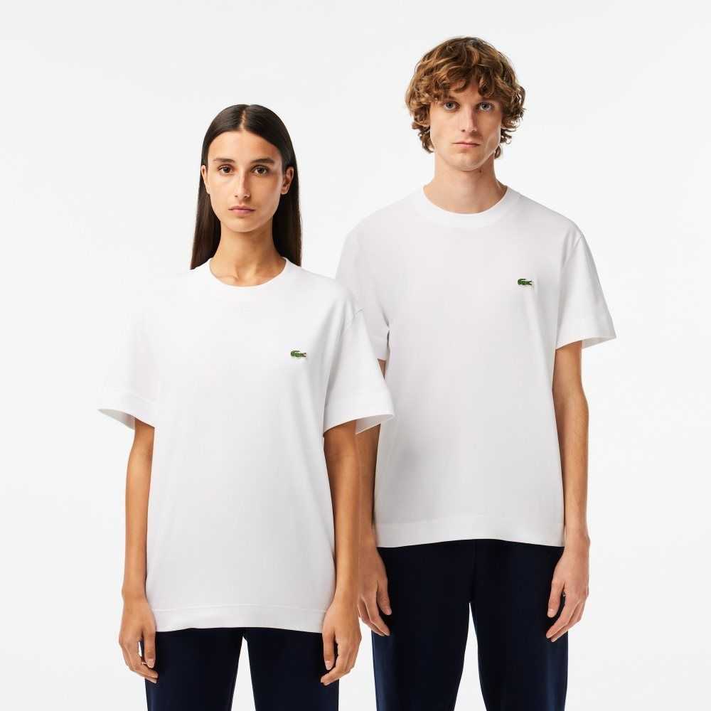 Lacoste Crew Neck Organic Bomull Vita | QHKZB-0958