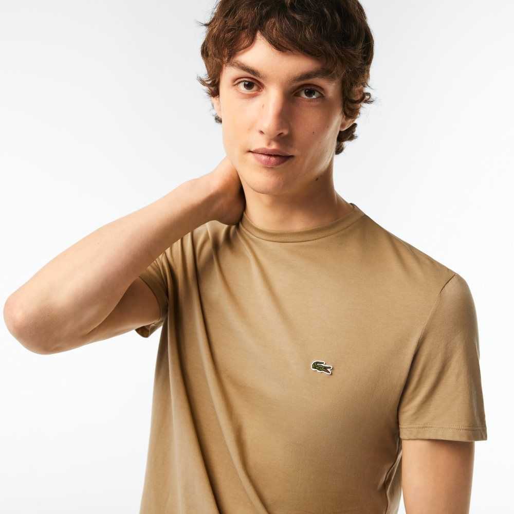 Lacoste Crew Neck Pima Bomull Jersey Beige | QXNVE-0247