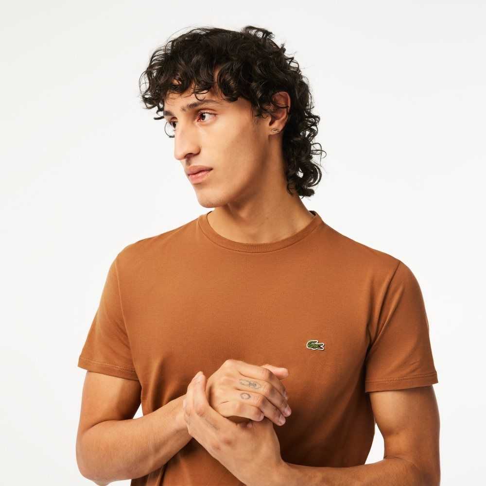 Lacoste Crew Neck Pima Bomull Jersey Ljusbruna | ZHQFB-8136