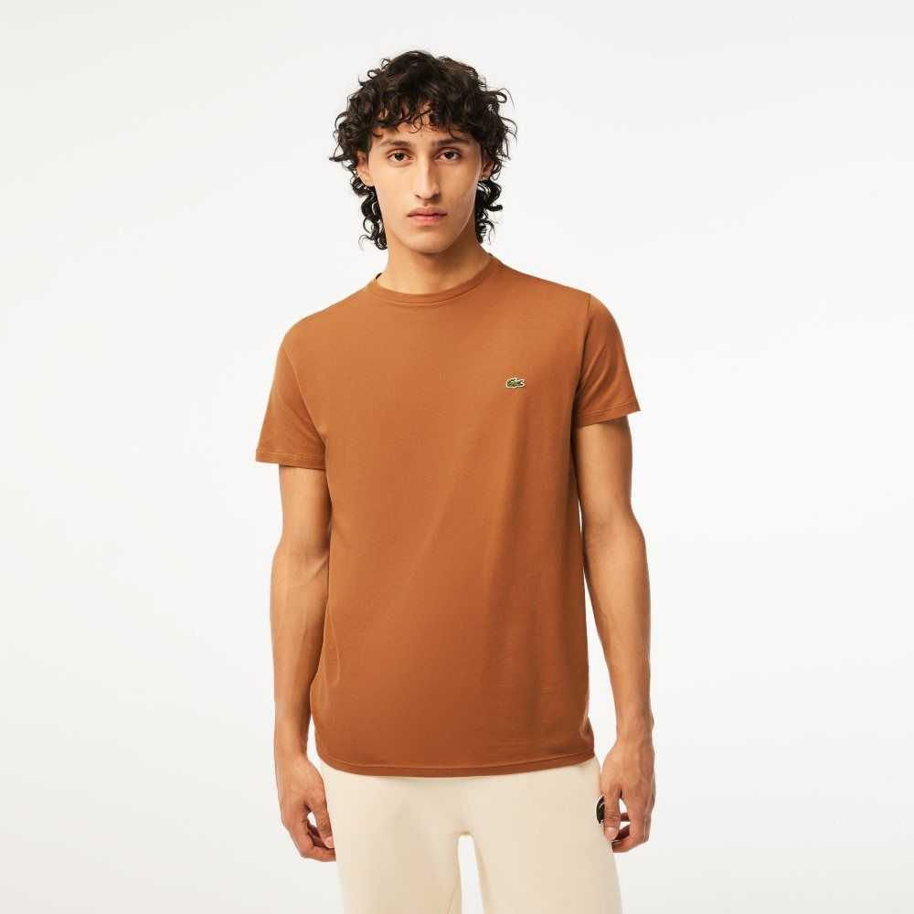 Lacoste Crew Neck Pima Bomull Jersey Ljusbruna | ZHQFB-8136