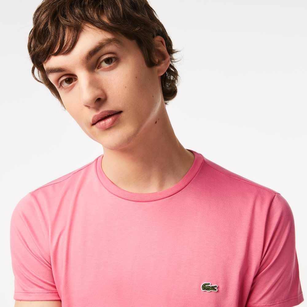 Lacoste Crew Neck Pima Bomull Jersey Rosa | GWDET-1047