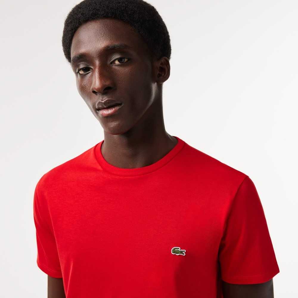 Lacoste Crew Neck Pima Bomull Jersey Röda | YBWMQ-1697