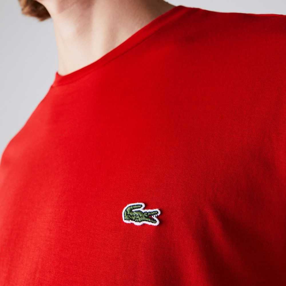 Lacoste Crew Neck Pima Bomull Jersey Röda | YBWMQ-1697