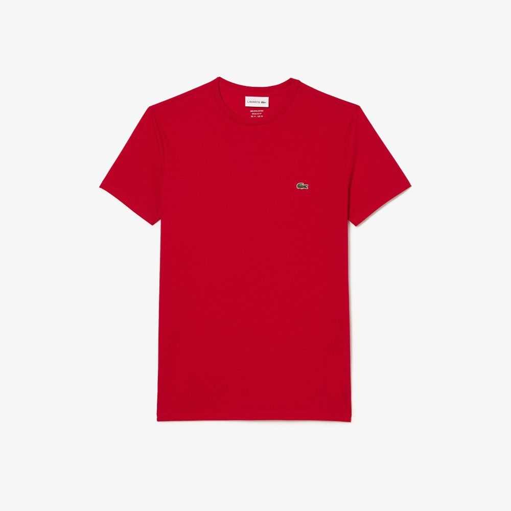 Lacoste Crew Neck Pima Bomull Jersey Röda | YBWMQ-1697