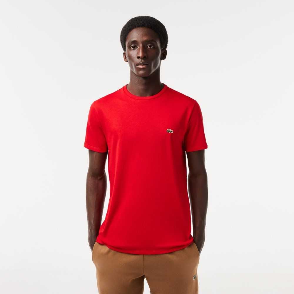 Lacoste Crew Neck Pima Bomull Jersey Röda | YBWMQ-1697