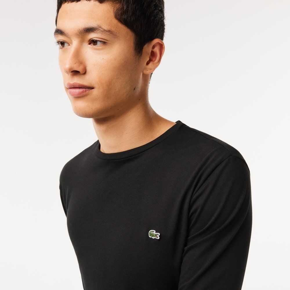 Lacoste Crew Neck Pima Bomull Jersey Svarta | LZDAS-4691