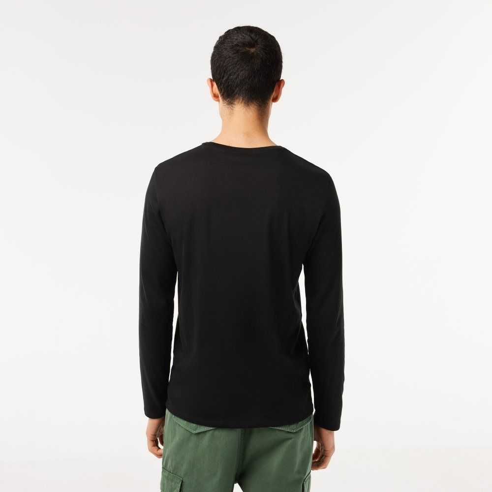 Lacoste Crew Neck Pima Bomull Jersey Svarta | LZDAS-4691