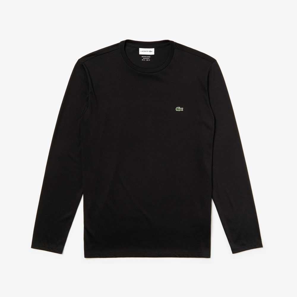 Lacoste Crew Neck Pima Bomull Jersey Svarta | LZDAS-4691