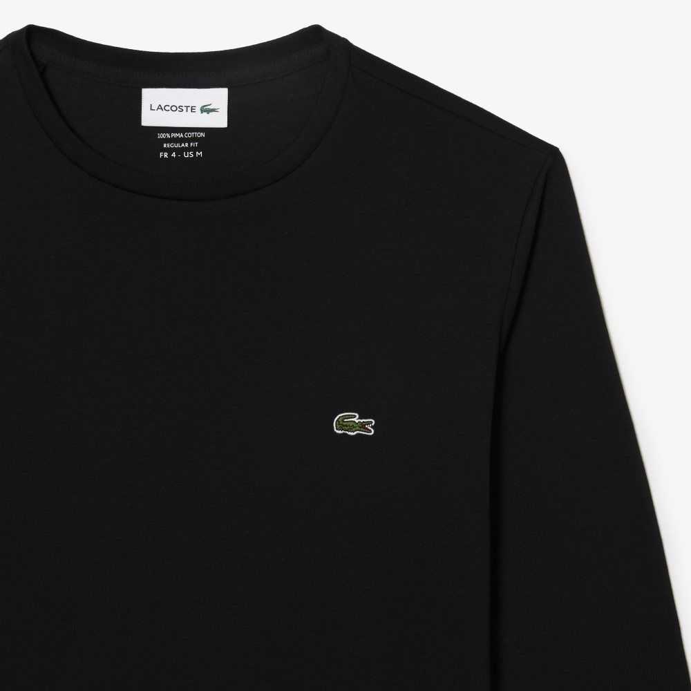 Lacoste Crew Neck Pima Bomull Jersey Svarta | LZDAS-4691