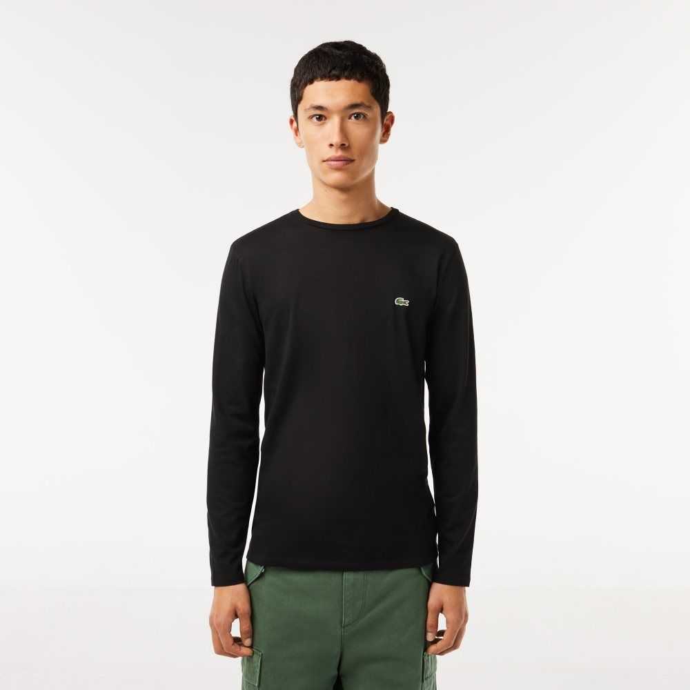 Lacoste Crew Neck Pima Bomull Jersey Svarta | LZDAS-4691