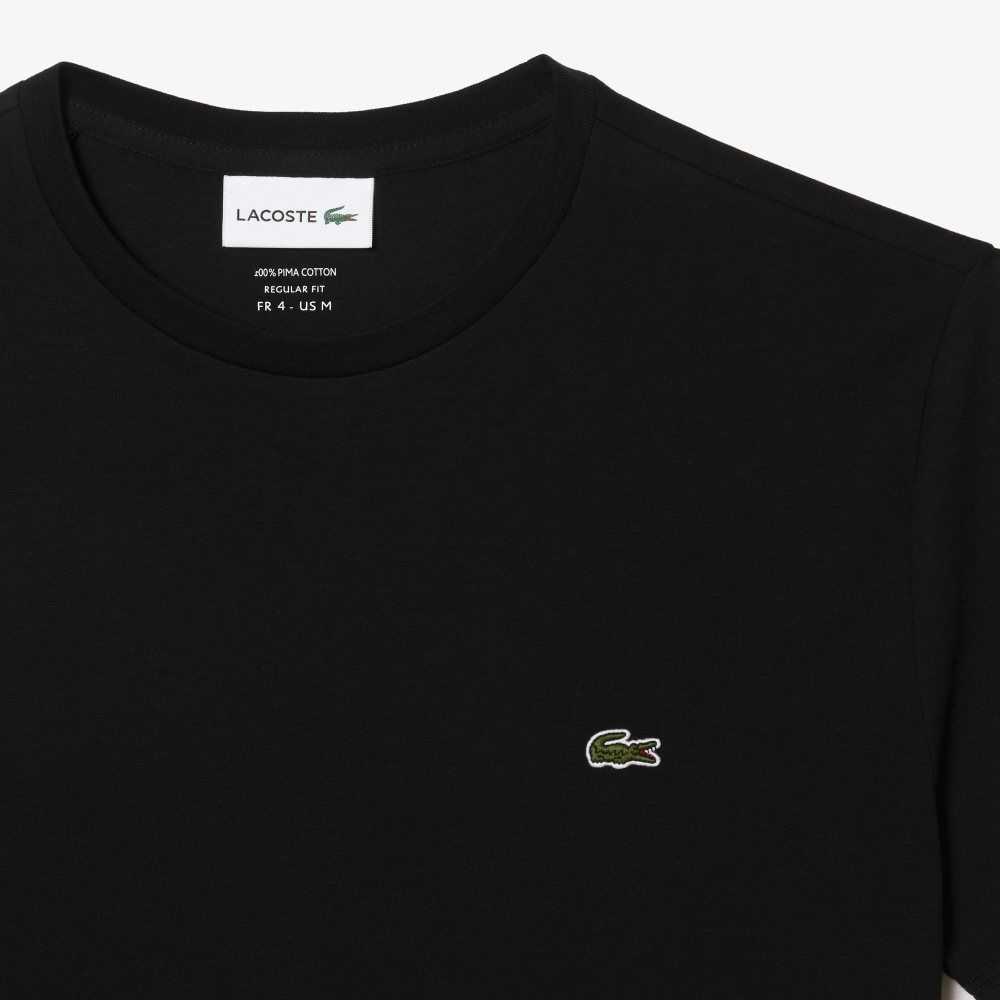 Lacoste Crew Neck Pima Bomull Jersey Svarta | OITBV-2638