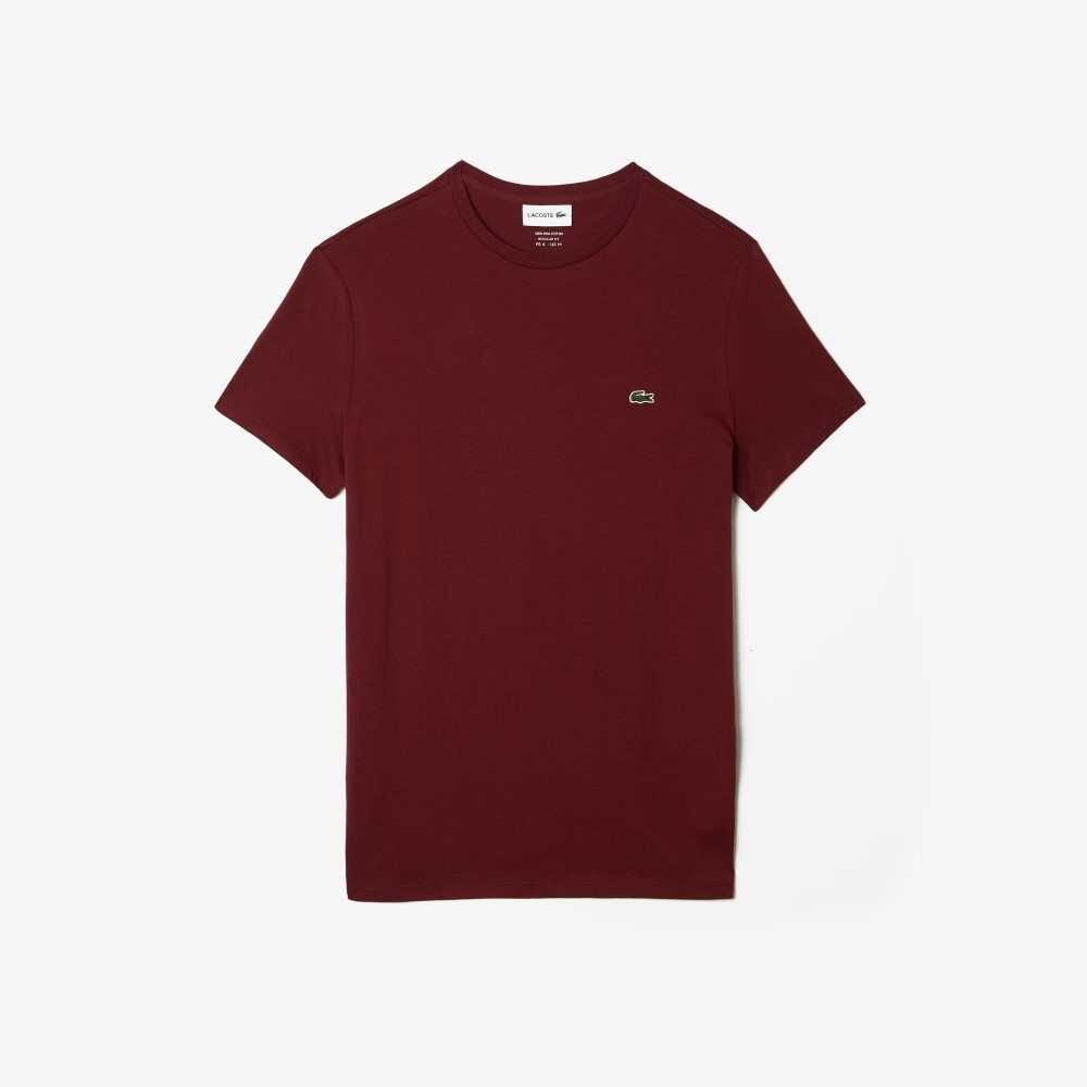 Lacoste Crew Neck Pima Bomull Jersey Vinröda | MLHNO-8567