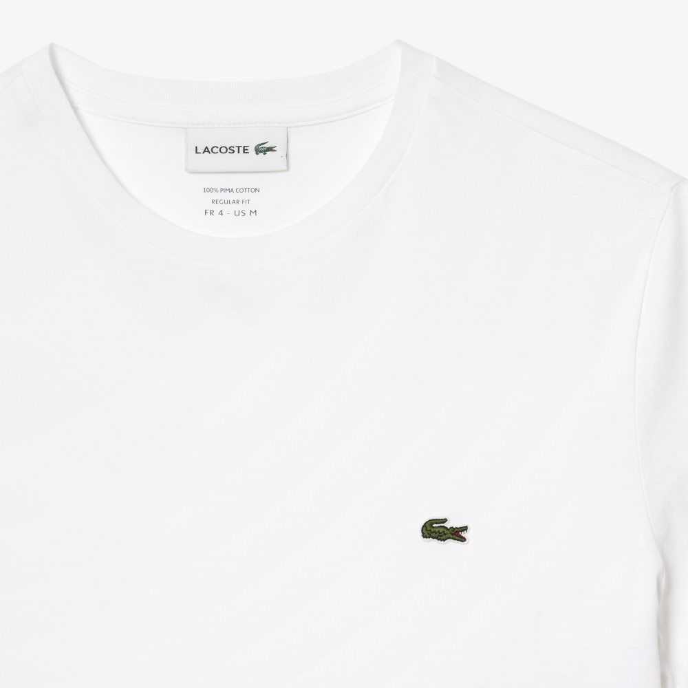 Lacoste Crew Neck Pima Bomull Jersey Vita | OBZNK-0351