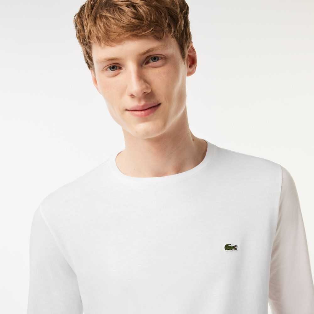 Lacoste Crew Neck Pima Bomull Jersey Vita | OKLZM-6589