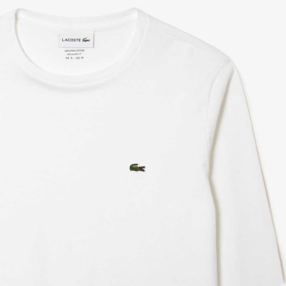 Lacoste Crew Neck Pima Bomull Jersey Vita | OKLZM-6589