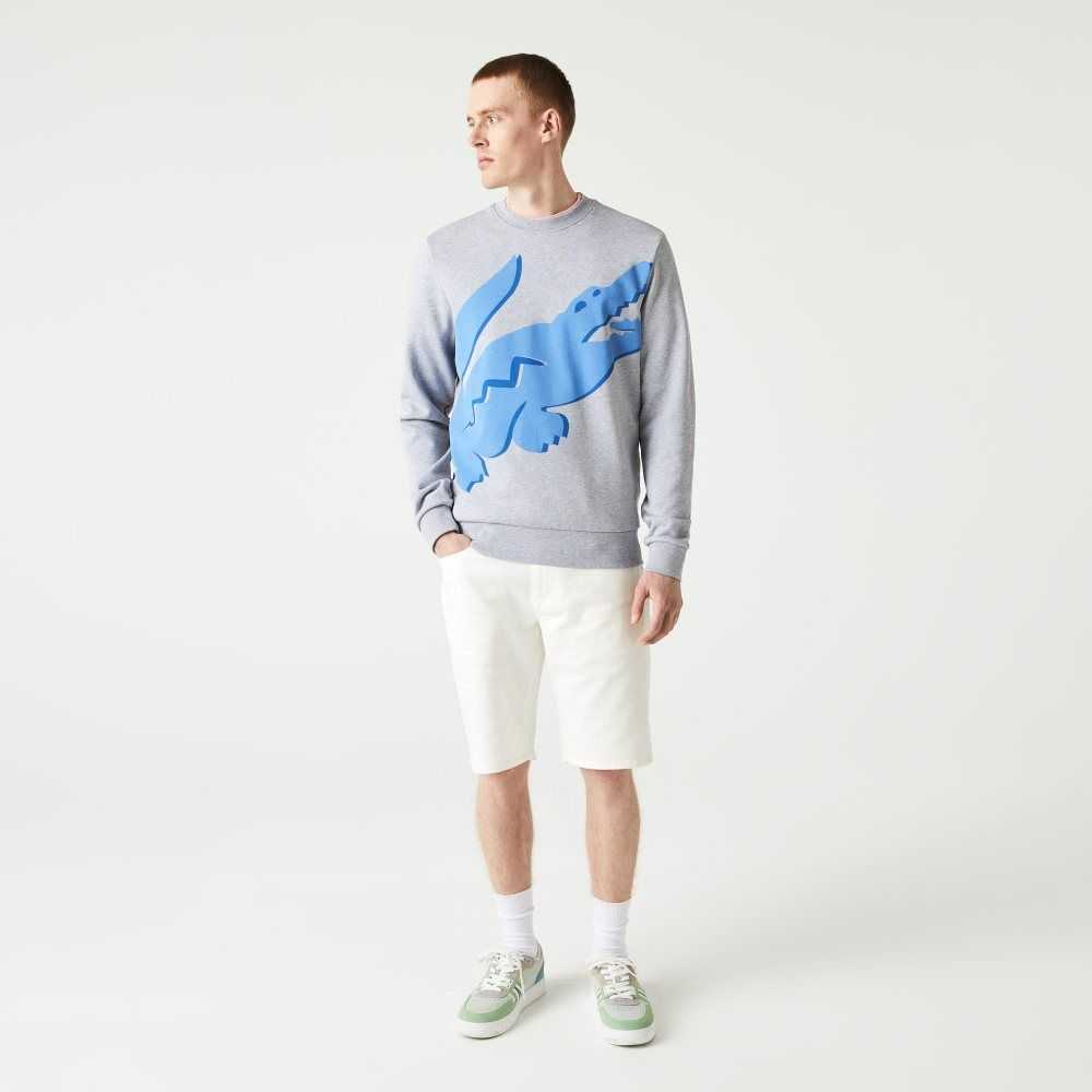 Lacoste Crew Neck Print Organic Bomull Fleece Grå | THZYE-1035