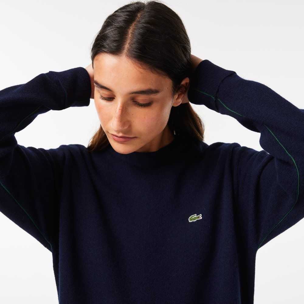 Lacoste Crew Neck Ull Marinblå Blå | WFVZH-4281