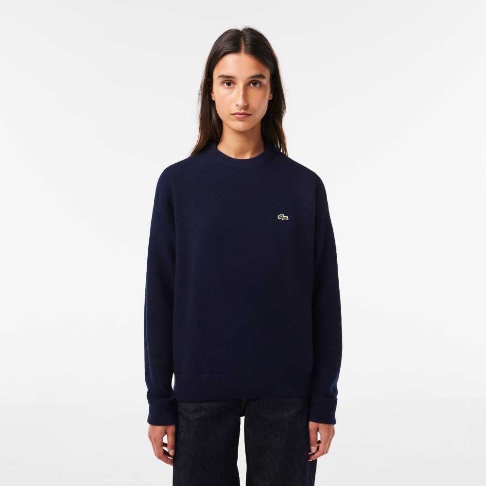 Lacoste Crew Neck Ull Marinblå Blå | WFVZH-4281