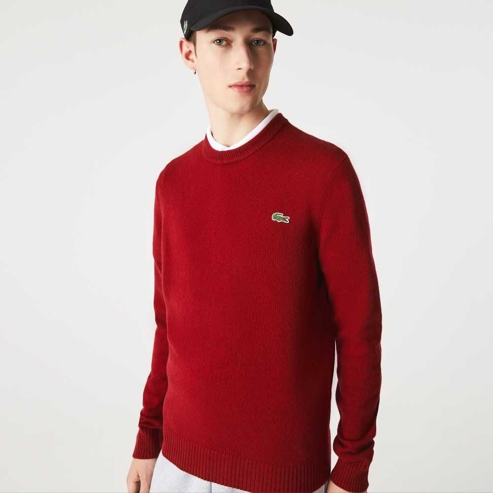 Lacoste Crew Neck Ull Vinröda | XIVPR-1453