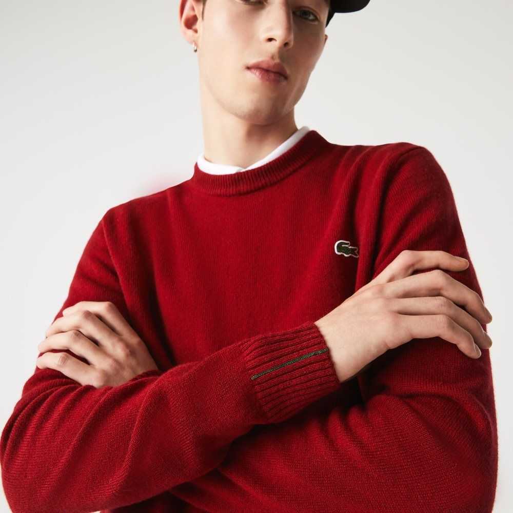 Lacoste Crew Neck Ull Vinröda | XIVPR-1453