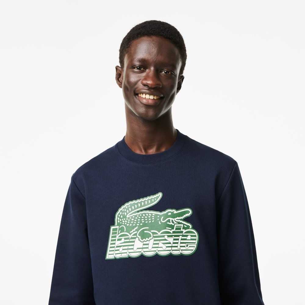 Lacoste Crew Neck Unbrushed Fleece Sweatshirt Marinblå Blå | DRCNG-1327