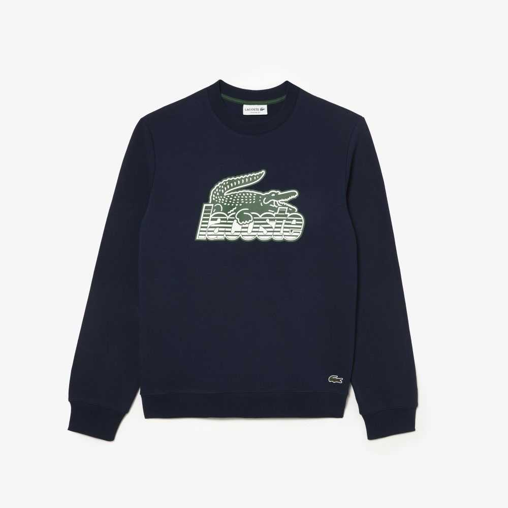 Lacoste Crew Neck Unbrushed Fleece Sweatshirt Marinblå Blå | DRCNG-1327