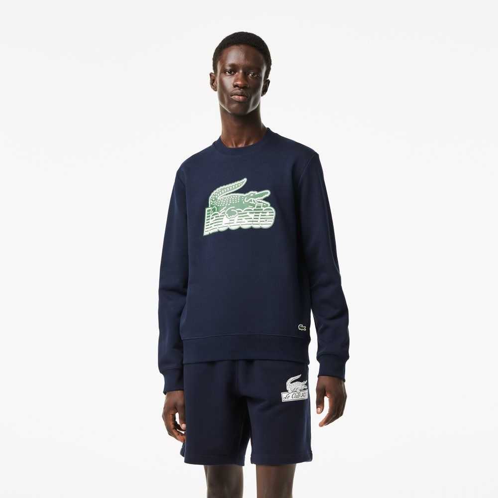 Lacoste Crew Neck Unbrushed Fleece Sweatshirt Marinblå Blå | DRCNG-1327