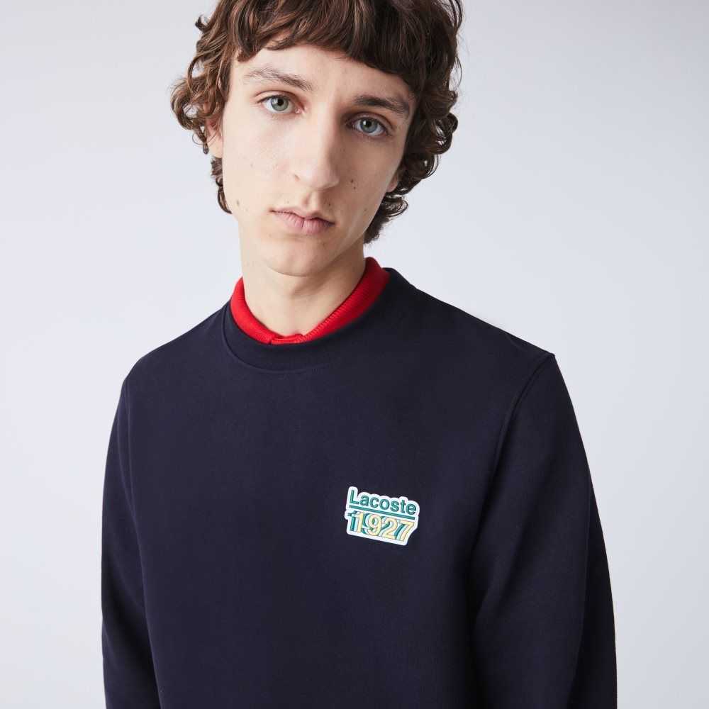 Lacoste Crew Neck Vintage Badge Fleece Marinblå Blå | YDWPO-6240