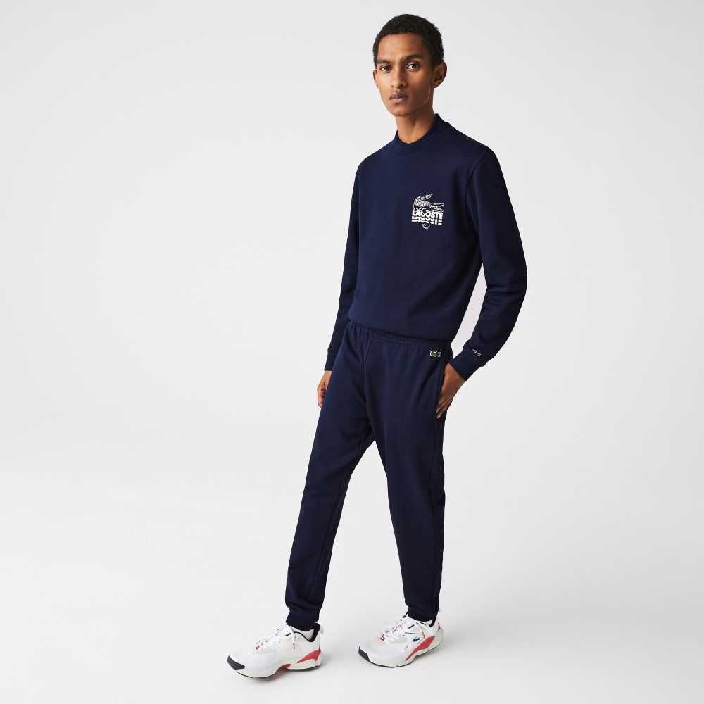 Lacoste Crocodile Branding Bomull Fleece Jogging Marinblå Blå | KOPDC-0139