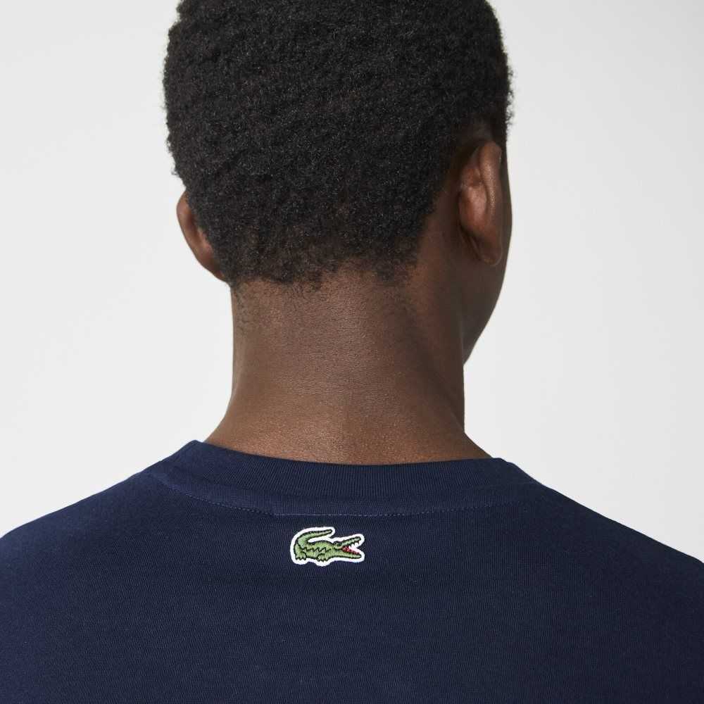 Lacoste Crocodile Branding Crew Neck Bomull Marinblå Blå | JAWKS-0768