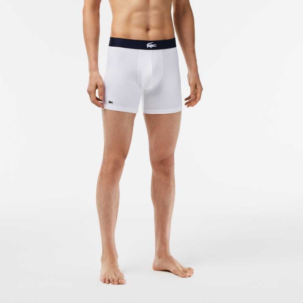 Lacoste Crocodile Midja Long Stretch Bomull Boxer Brief 3-Pack Gröna Marinblå Blå Vita | KPCRF-6187