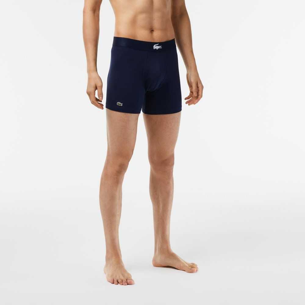 Lacoste Crocodile Midja Long Stretch Bomull Boxer Brief 3-Pack Gröna Marinblå Blå Vita | KPCRF-6187