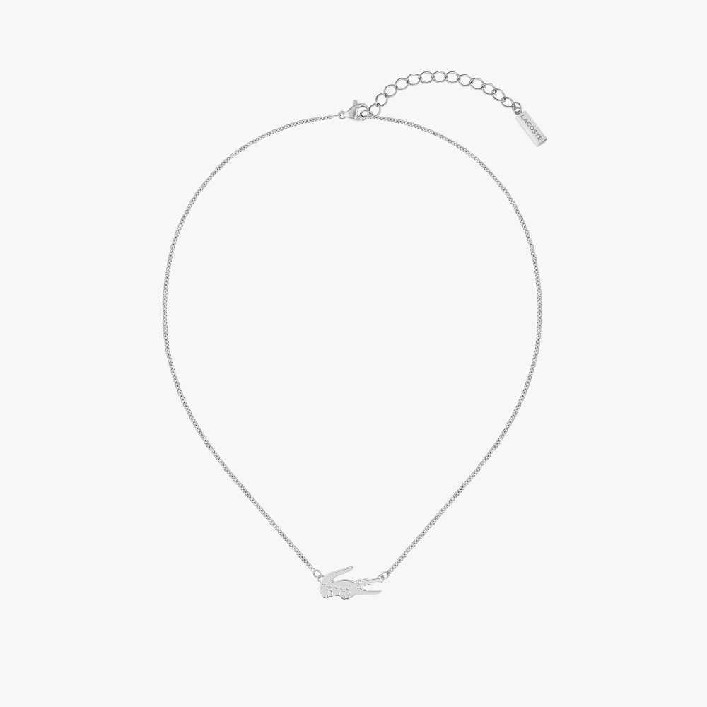 Lacoste Crocodile Necklace Silver | EOCPJ-9438