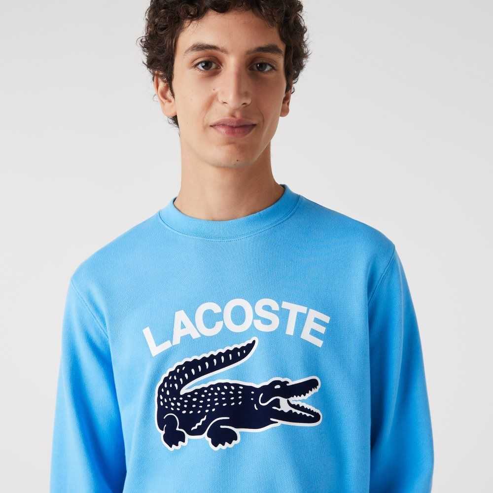 Lacoste Crocodile Print Crew Neck Blå | TRMGZ-1305