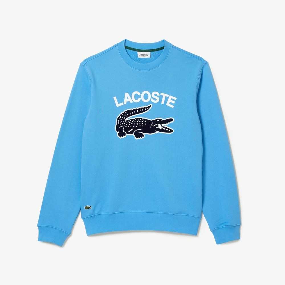 Lacoste Crocodile Print Crew Neck Blå | TRMGZ-1305