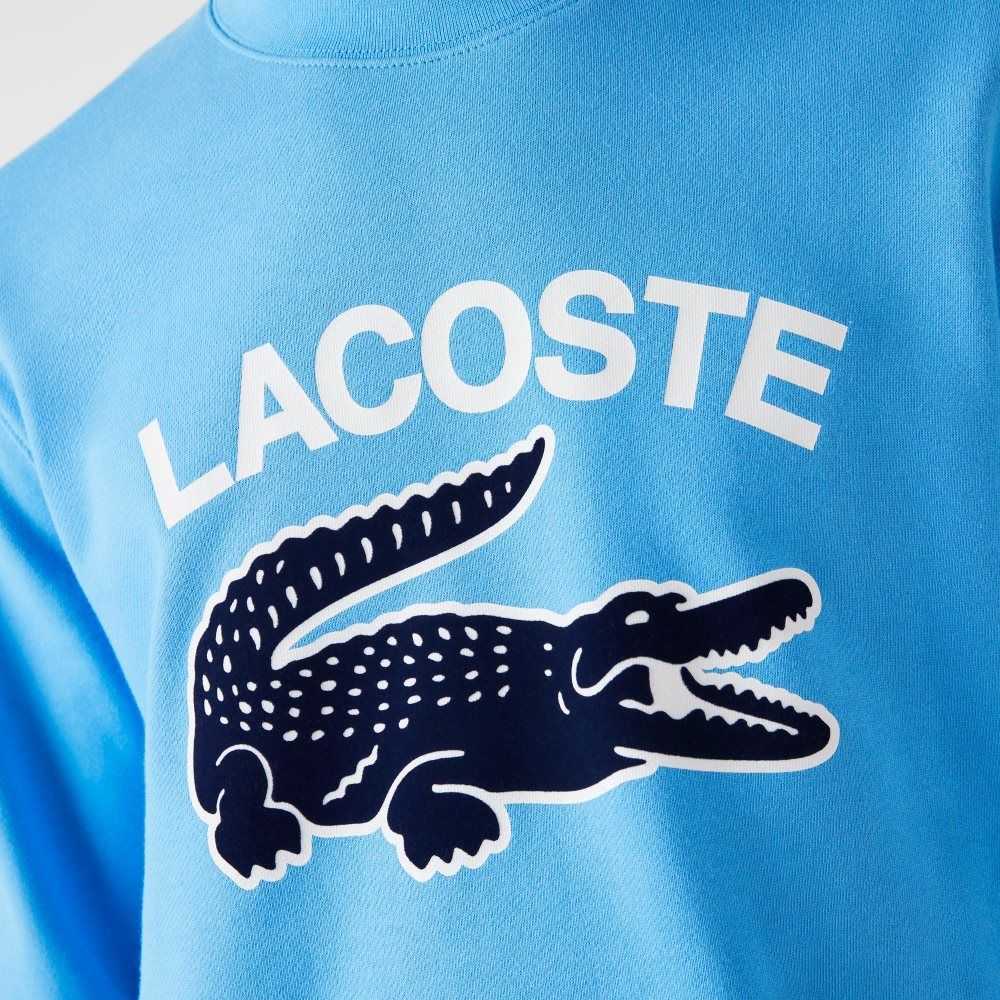 Lacoste Crocodile Print Crew Neck Blå | TRMGZ-1305