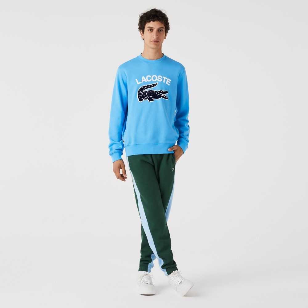 Lacoste Crocodile Print Crew Neck Blå | TRMGZ-1305