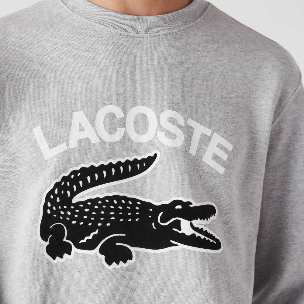 Lacoste Crocodile Print Crew Neck Grå | BGEIV-5702