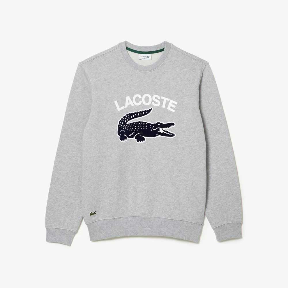 Lacoste Crocodile Print Crew Neck Grå | BGEIV-5702