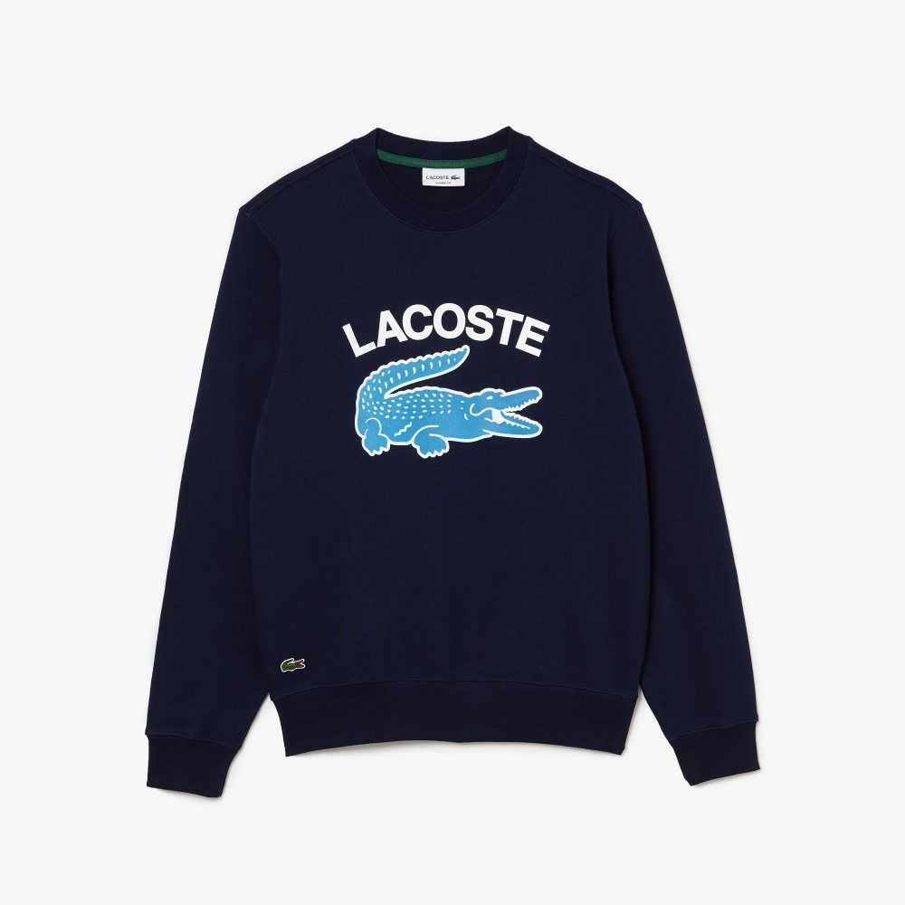 Lacoste Crocodile Print Crew Neck Marinblå Blå | PTCAY-7026