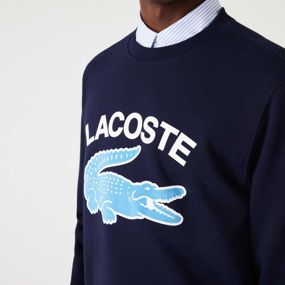 Lacoste Crocodile Print Crew Neck Marinblå Blå | PTCAY-7026