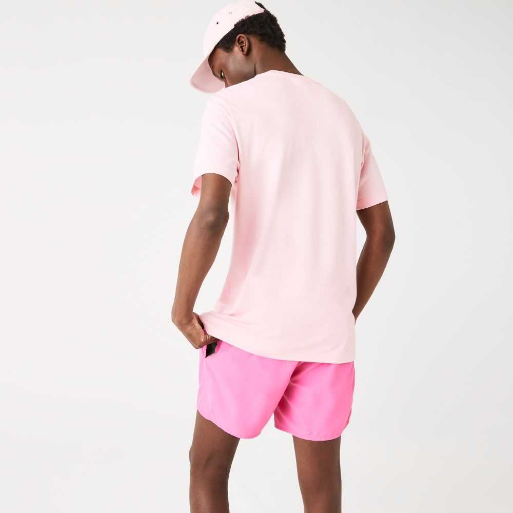 Lacoste Crocodile Print Crew Neck Stretch Organic Bomull Rosa | DUABV-5172