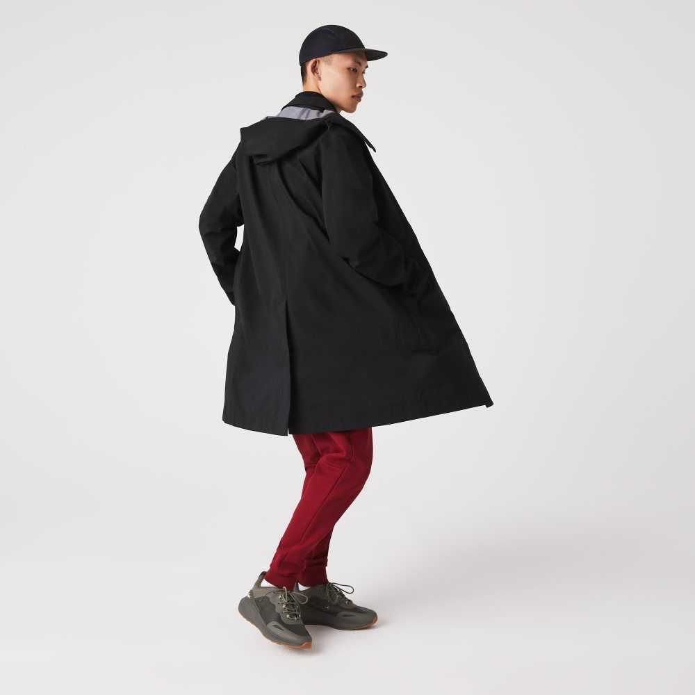 Lacoste Detachable Hood Knee-Length Vatten-Resistant Parka Svarta | HRIVK-9645