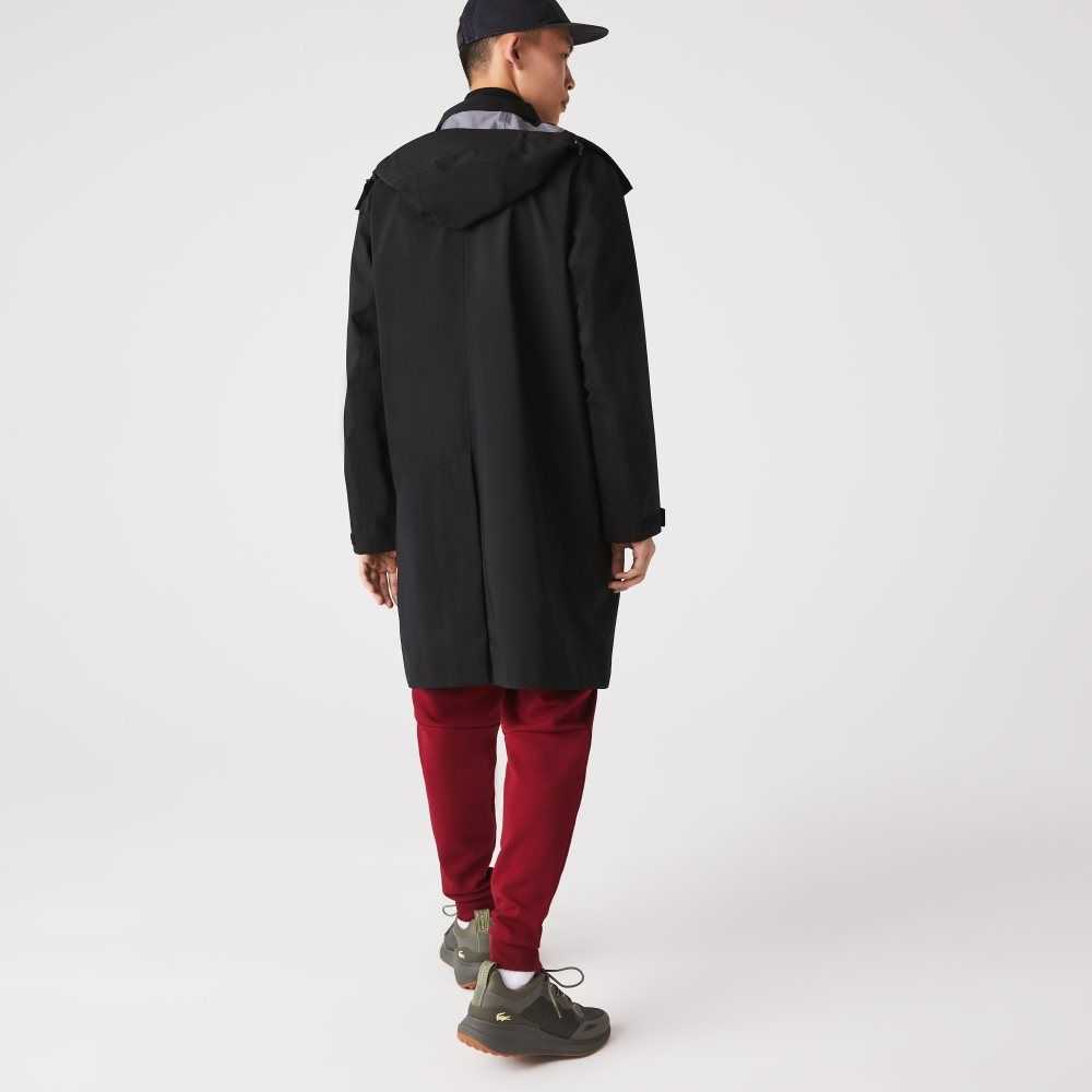 Lacoste Detachable Hood Knee-Length Vatten-Resistant Parka Svarta | HRIVK-9645