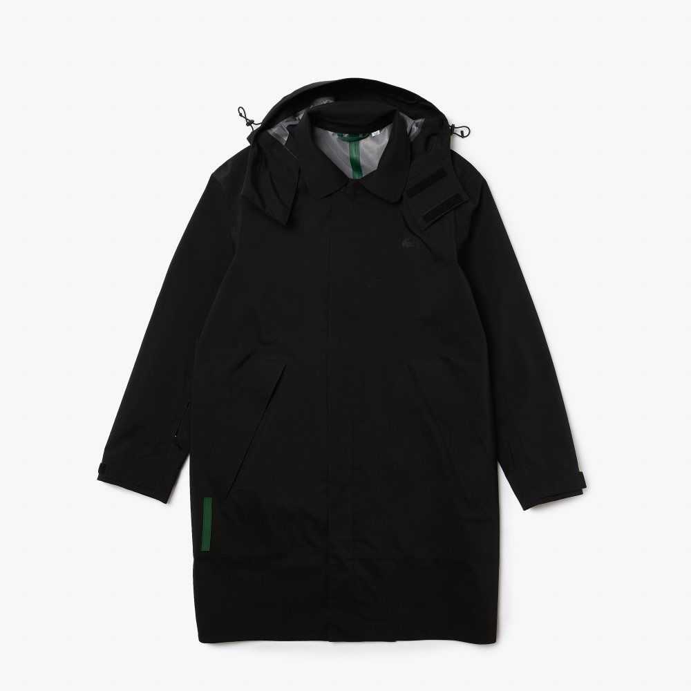 Lacoste Detachable Hood Knee-Length Vatten-Resistant Parka Svarta | HRIVK-9645