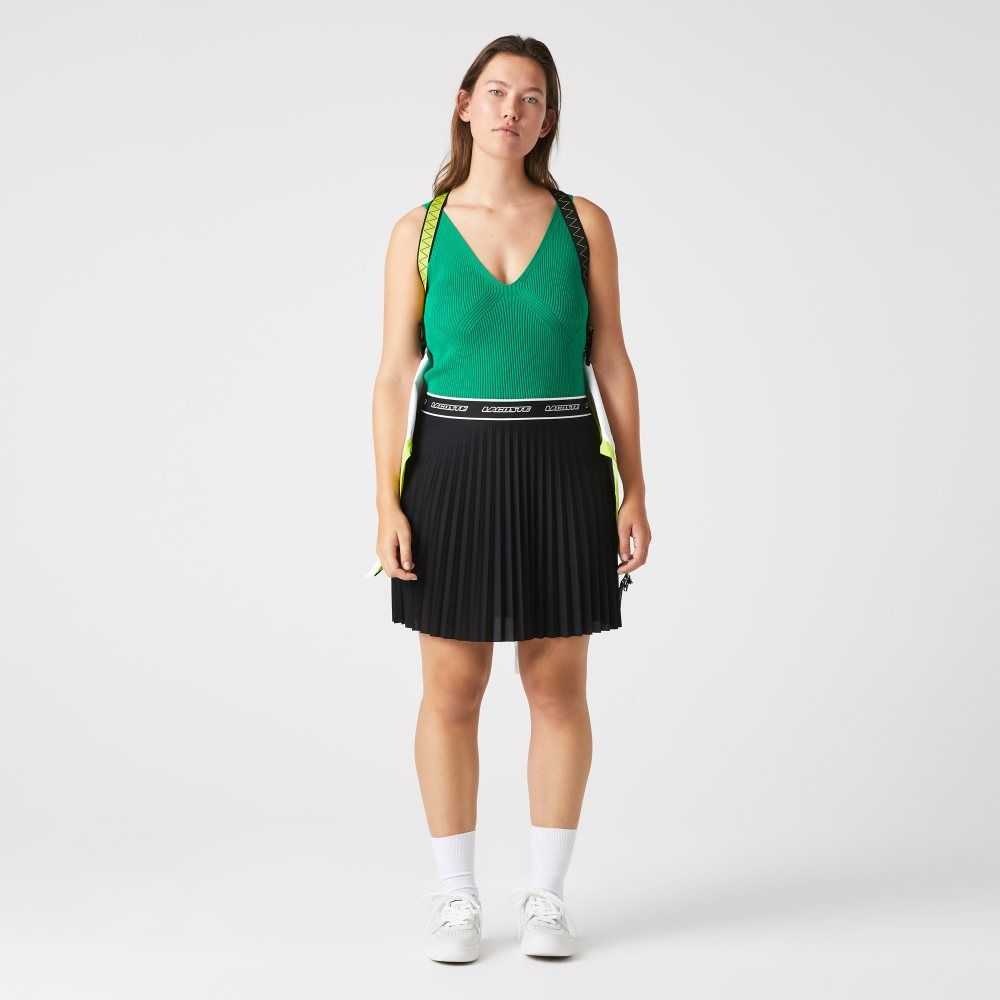 Lacoste Elasticized Midja Plisserad Svarta | KCMDG-1254