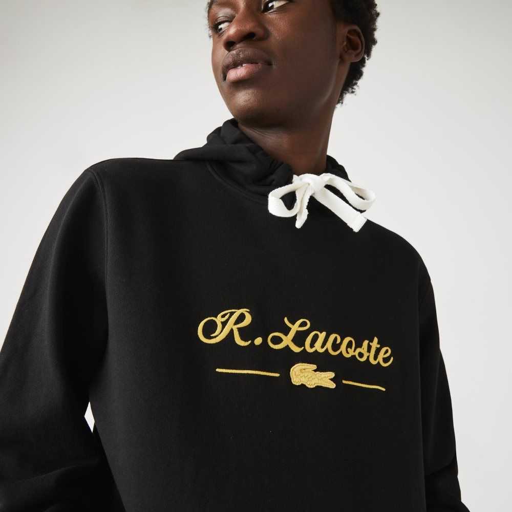 Lacoste Embroidered Lettering Hooded Bomull Fleece Svarta | BFHYZ-2496