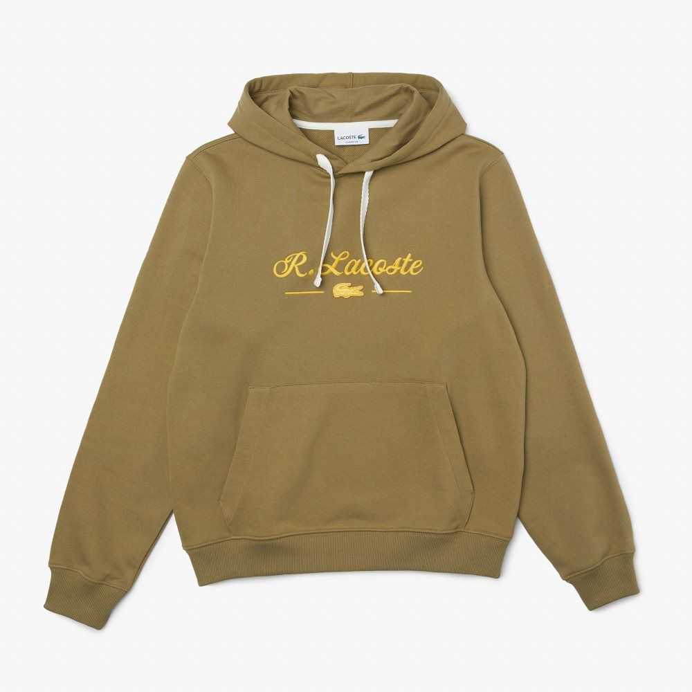 Lacoste Embroidered Lettering Hooded Bomull Fleece Khaki Gröna | EKYJX-5809