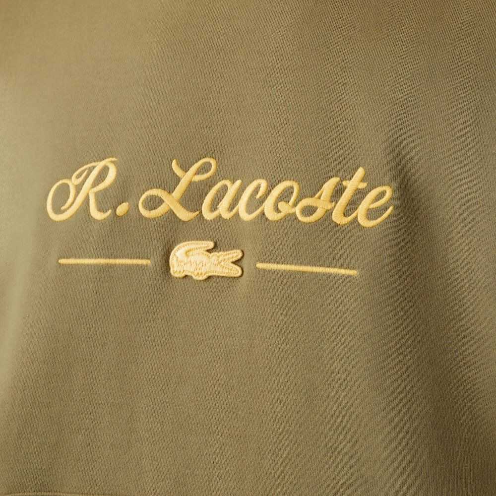 Lacoste Embroidered Lettering Hooded Bomull Fleece Khaki Gröna | EKYJX-5809