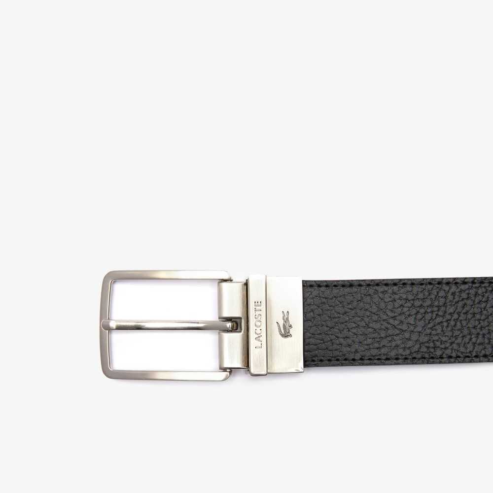 Lacoste Engraved Spännen Grained Läder Belt Svarta | WBOCG-3647